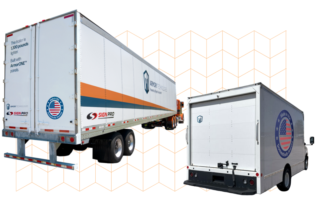 Semi-trailer with swing doors and Box truck body with roll-up doors.